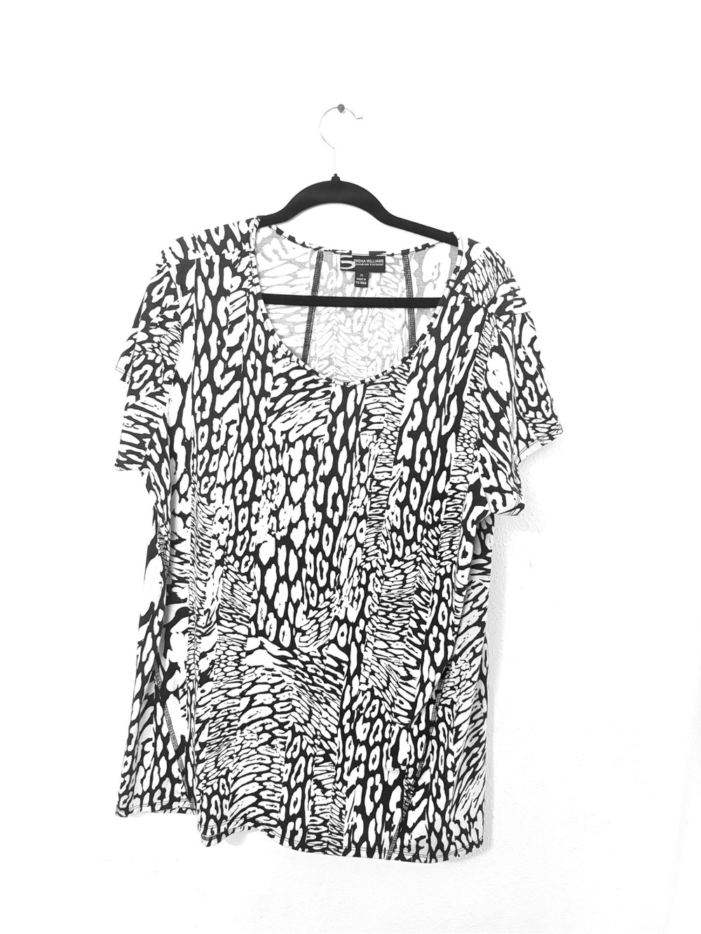 Serena Williams Black and White Animal-Print Short Sleeve Top